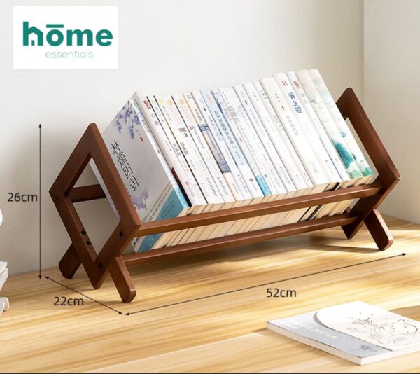 Mini bibliothèque de table inclinable en bambou pour rangement livres, CD, magazines – Image 2