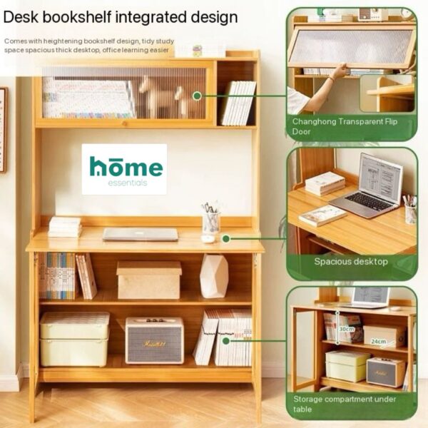 Table pliante multifonctionnel avec bibliothèque intégrée et étagères de rangement – Image 4