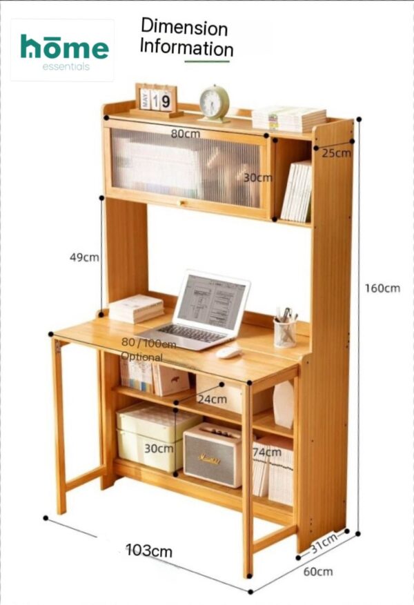 Table pliante multifonctionnel avec bibliothèque intégrée et étagères de rangement – Image 6