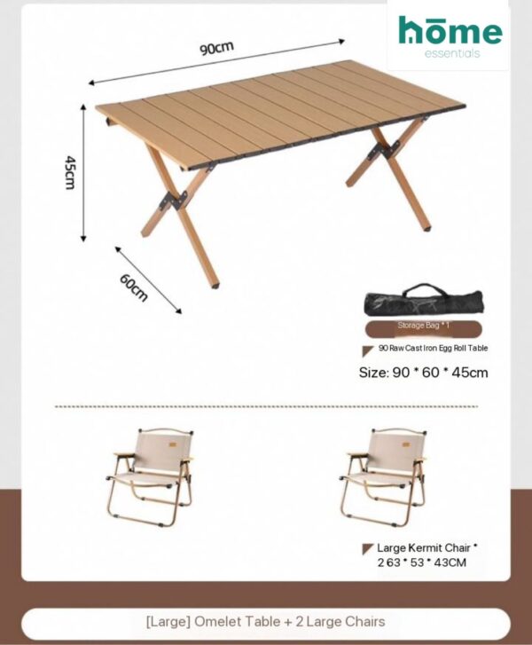 Table d'extérieur et de camping pliable 90cm Beige avec sac de rangement et 2 chaises Kermit Beiges – Image 6