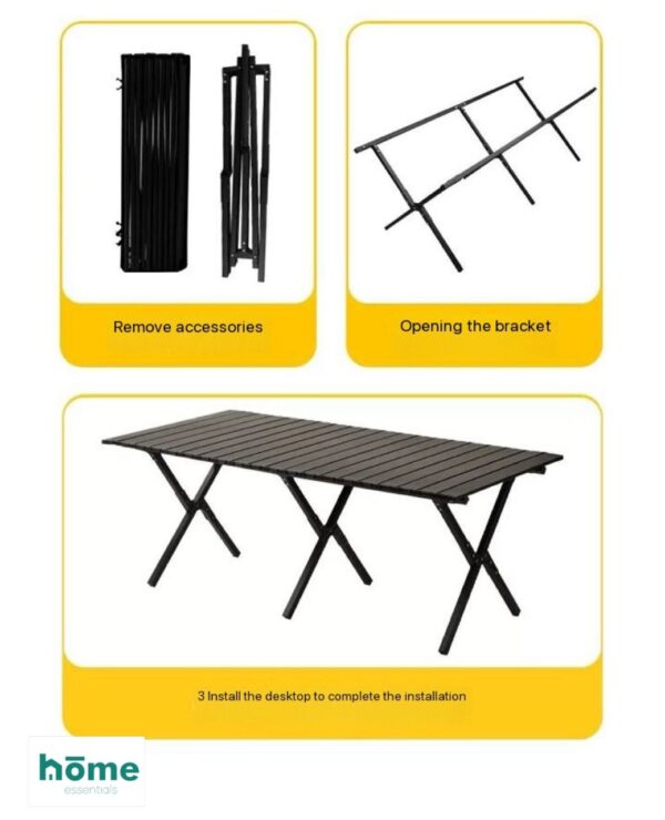 Table d'extérieur et de camping pliable 120cm Noire avec sac de rangement et 4 chaises Kermit Noires – Image 9