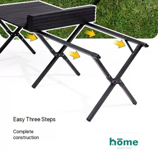 Table d'extérieur et de camping pliable 120cm Noire avec sac de rangement et 4 chaises Kermit Noires – Image 6