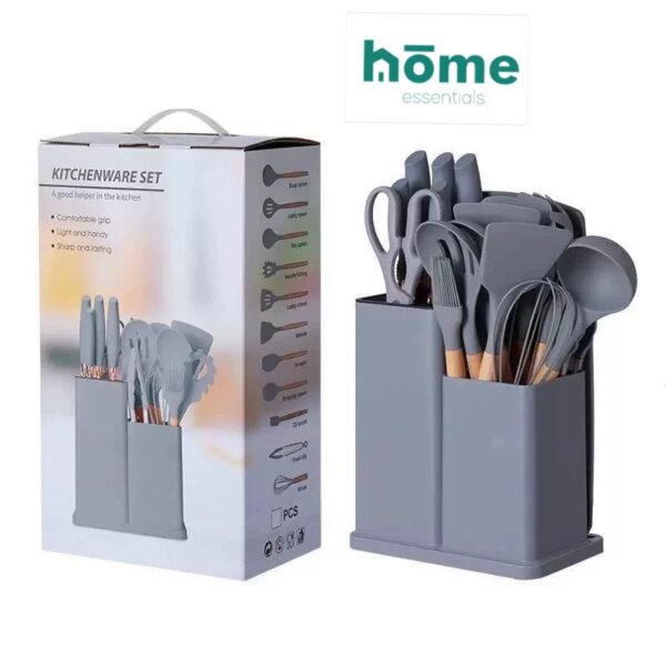 Ensemble d'ustensiles de cuisine 19 pièces en silicone résistant à la chaleur (Blanc - Gris - Noir) – Image 7