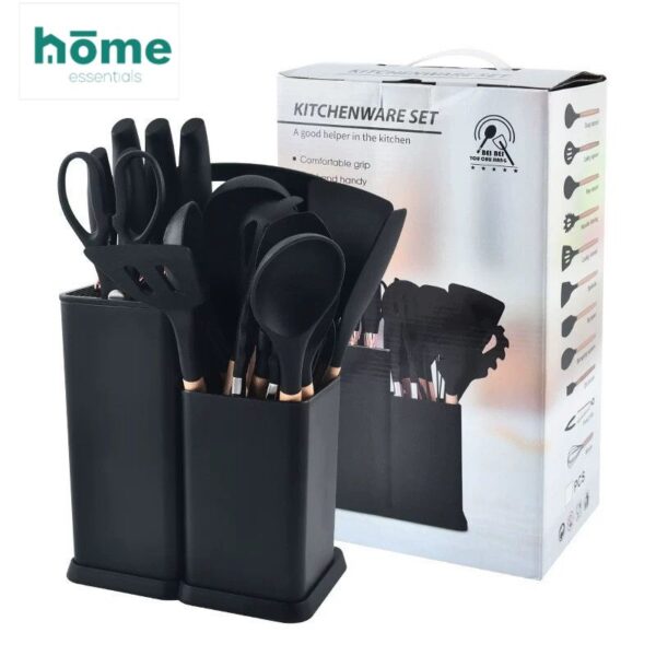Ensemble d'ustensiles de cuisine 19 pièces en silicone résistant à la chaleur (Blanc - Gris - Noir) – Image 4