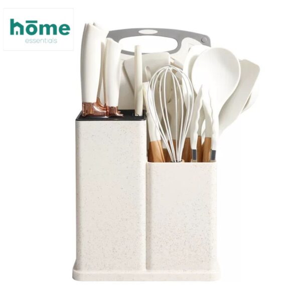 Ensemble d'ustensiles de cuisine 19 pièces en silicone résistant à la chaleur (Blanc - Gris - Noir)