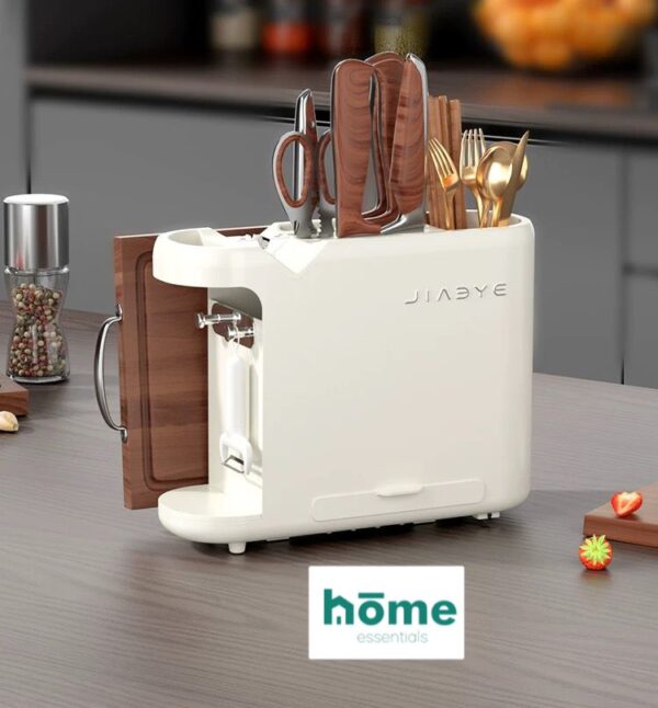 Support multifonctionnel de cuisine pour couverts, planche à découper, support de couteaux de cuisine avec aiguiseur – Image 2