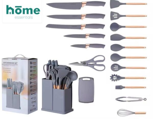 Ensemble d'ustensiles de cuisine 19 pièces en silicone résistant à la chaleur (Blanc - Gris - Noir) – Image 5