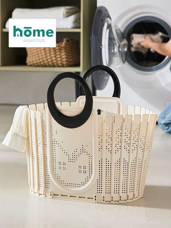 Panier à linge ou de course pliable - grand format (Beige noire - Beige ocre) – Image 5