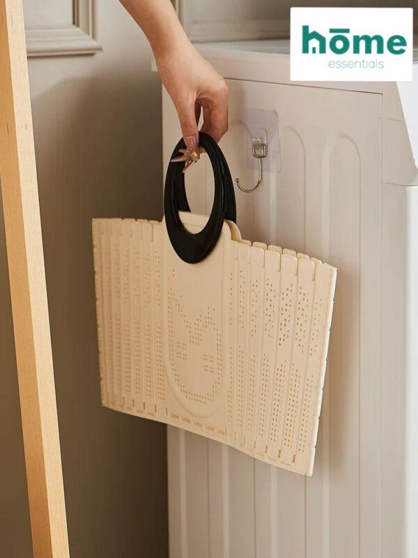 Panier à linge ou de course pliable - grand format (Beige noire - Beige ocre) – Image 4