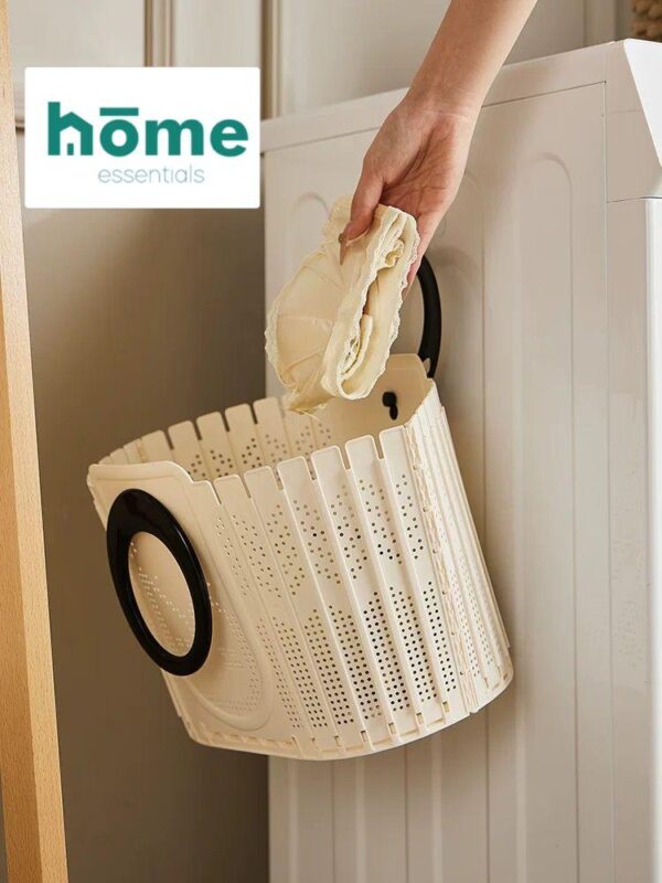 Panier à linge ou de course pliable - petit format (Beige noire - Beige ocre) – Image 2