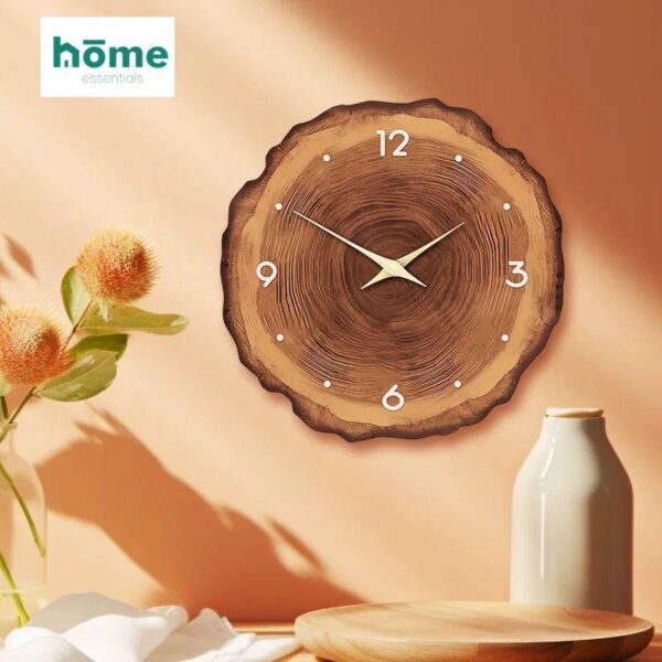 Horloge murale silencieuse en bois 40,6 cm (Marron - Beige) – Image 5