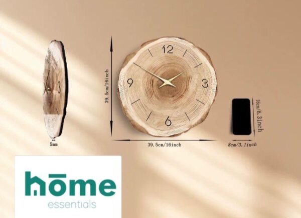 Horloge murale silencieuse en bois 40,6 cm (Marron - Beige) – Image 9
